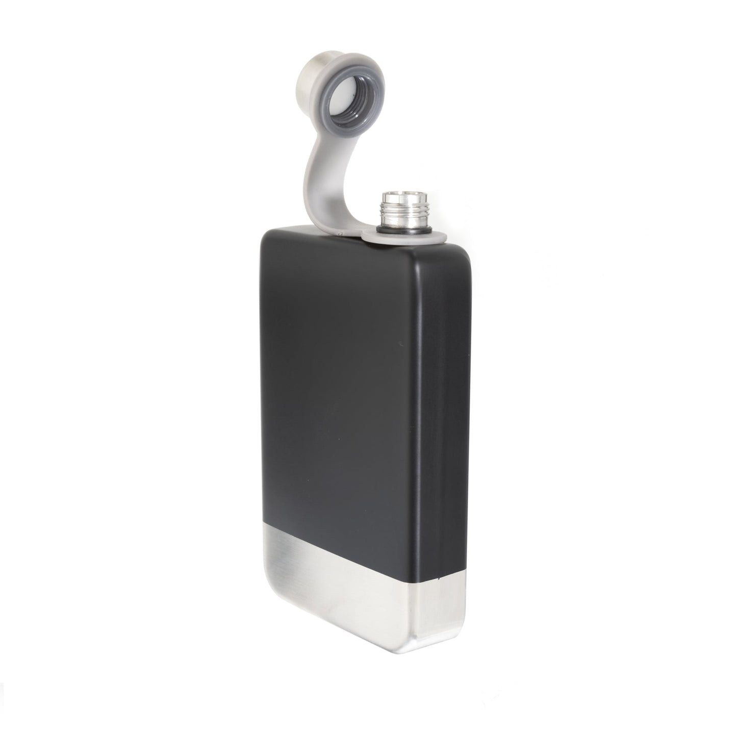 8 oz Black Stainless Steel Flask with Silver Bottom - Premium Hip Flask