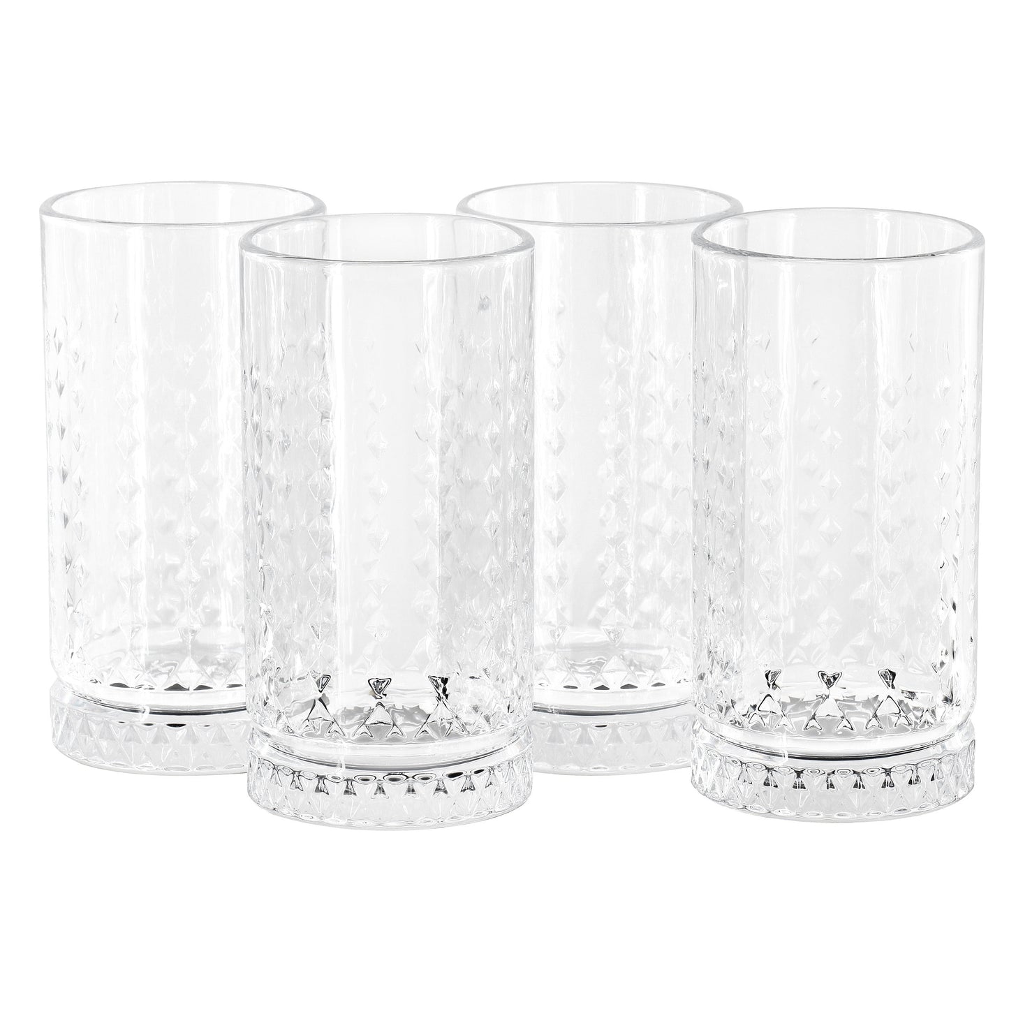 TWW - 4 Piece 16oz Teardrop Embossed Glass Tumbler Set - Premium Whiskey Glasses
