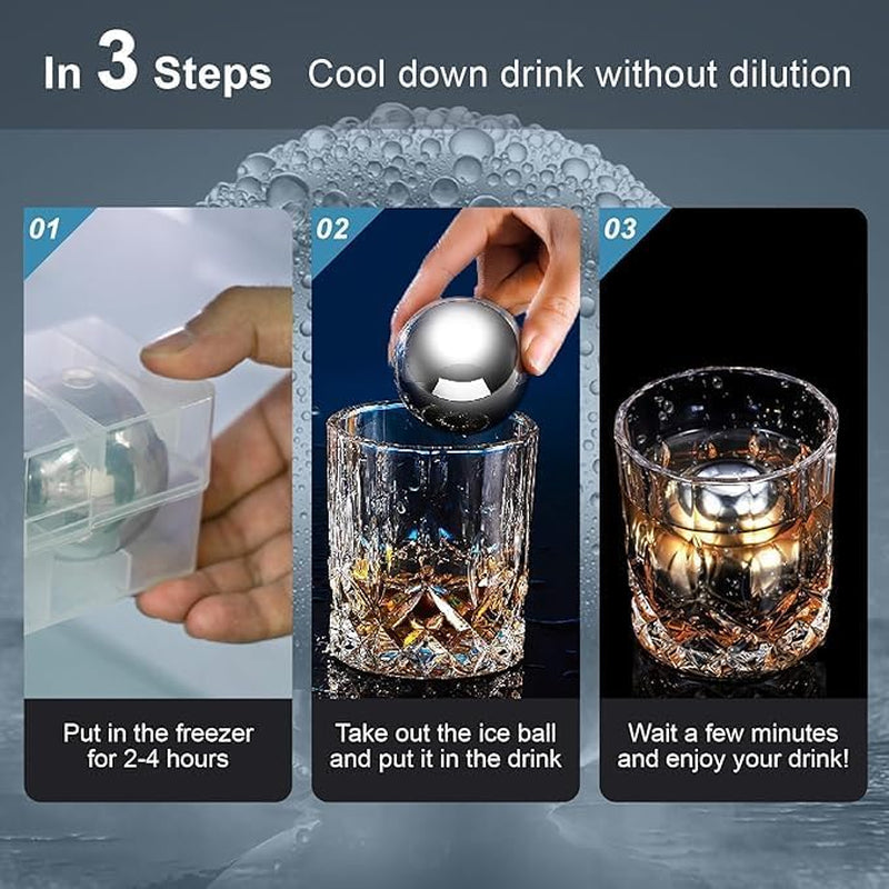 2Pack Stainless Steel Whiskey Ice Balls Reusable Beverage Chilling Stones | XL 55Mm round Metal Ice Balls, Reusable for Cocktail Whiskey, Birthday Gift for Men Husband