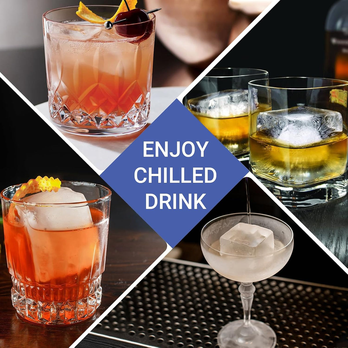 Large Ice Cube Trays for Whiskey: Big Silicone Ice Cube Trays 2Inch - Huge Square Ice Cubed Tray for Whisky and Cocktail