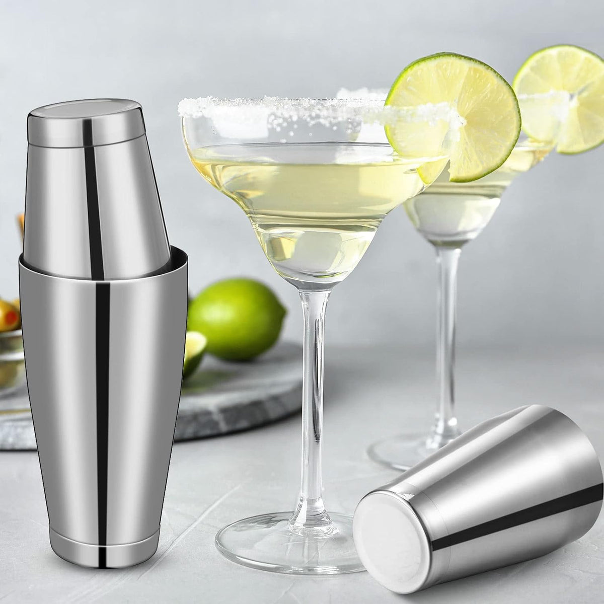 10 Pieces Stainless Steel Cocktail Shaker Boston Set, Silver