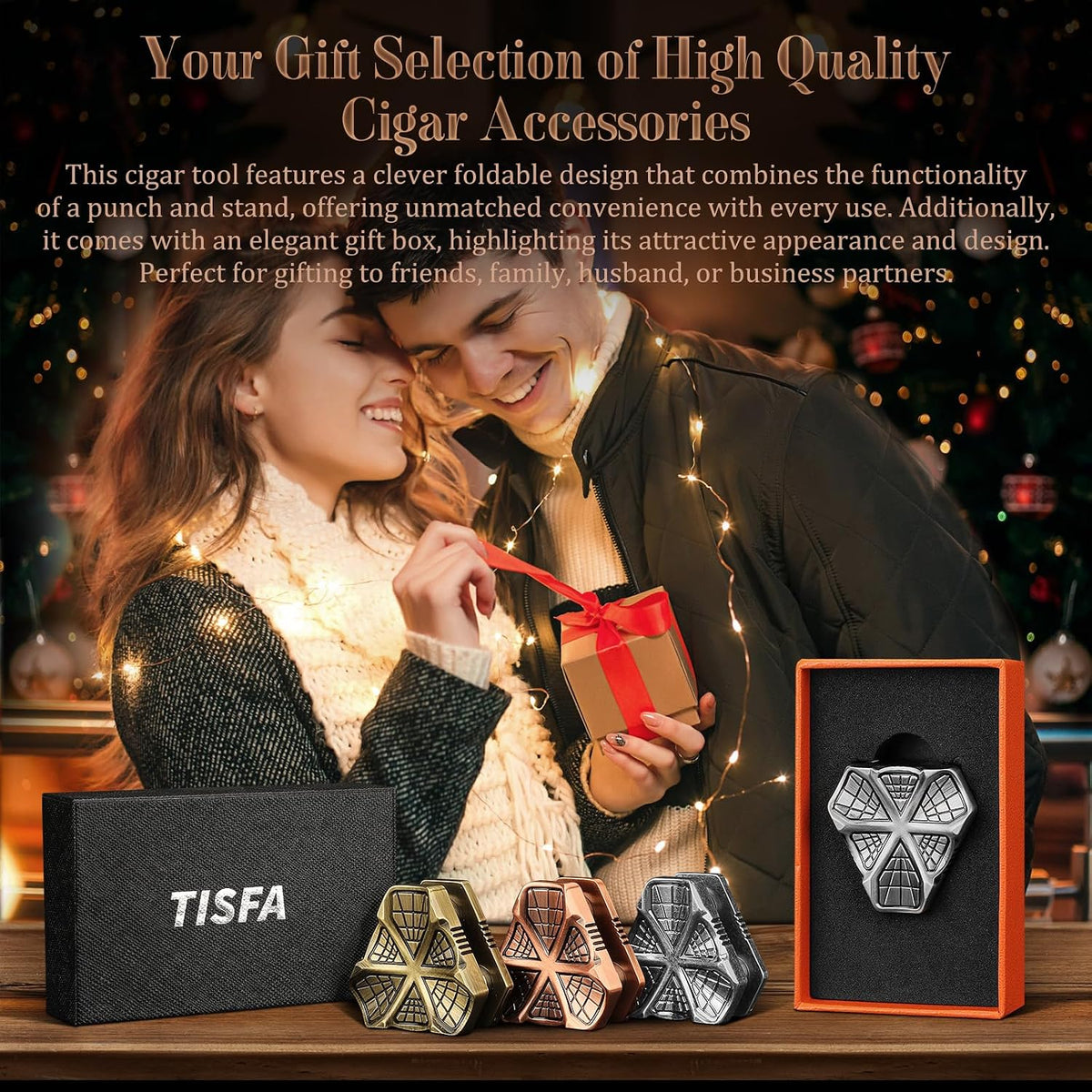 Cigar Punch with Cigar Holder Combo, Triple Punch Cutter and Stand | Mini Portable Cigar Accessories, Metal Cigar Hole Punch Cigar Rest Cigar Kit