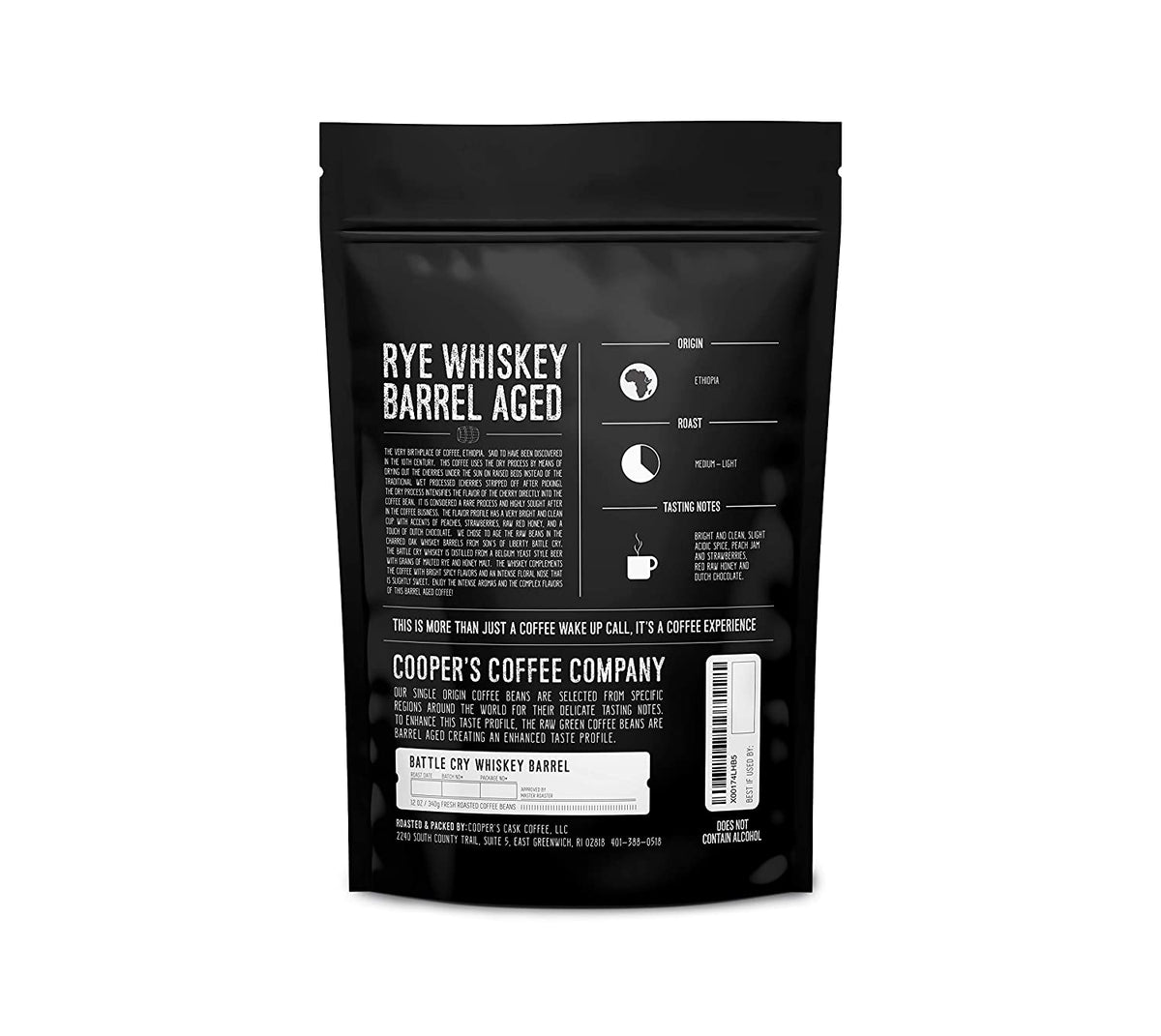 Rye Whiskey Barrel Aged Coffee - Single Origin Ethiopian Coffee Raw Beans Aged in Rye Whiskey Barrels - Ground 12Oz and Bourbon Barrel Aged Coffee Set (Pack of 3) - Ground 4Oz