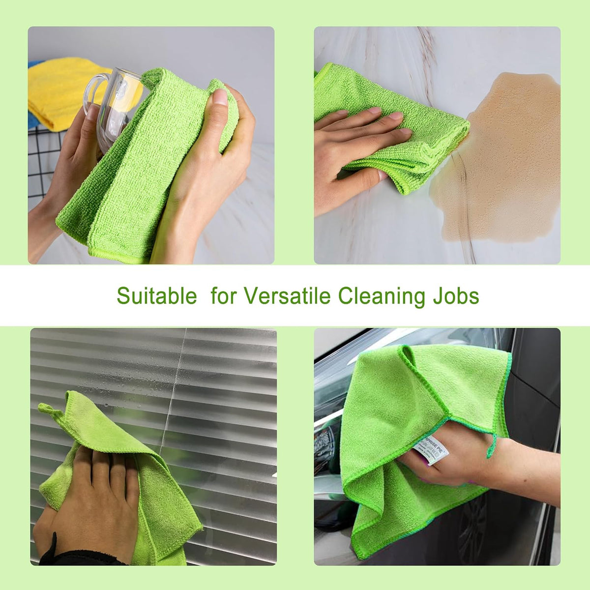 Premium 400 GSM Microfiber Cleaning Cloths, Ultra Absorbent Lint Free Towels, Thick Reusable Cleaning Rags for Kitchen, Car Wash, Glass, Stainless Steel & Household Cleaning, 6 Pack 12"X12" Green
