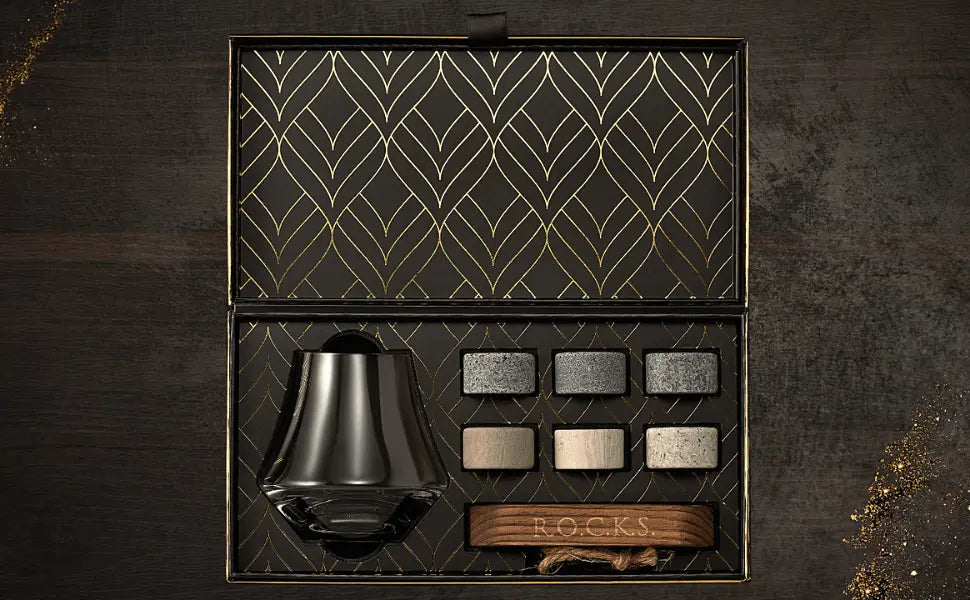 Whiskey Stones & Crystal Nosing Tasting Glass Gift Set – Premium Chilling Stones with Elegant Tasting Glasses