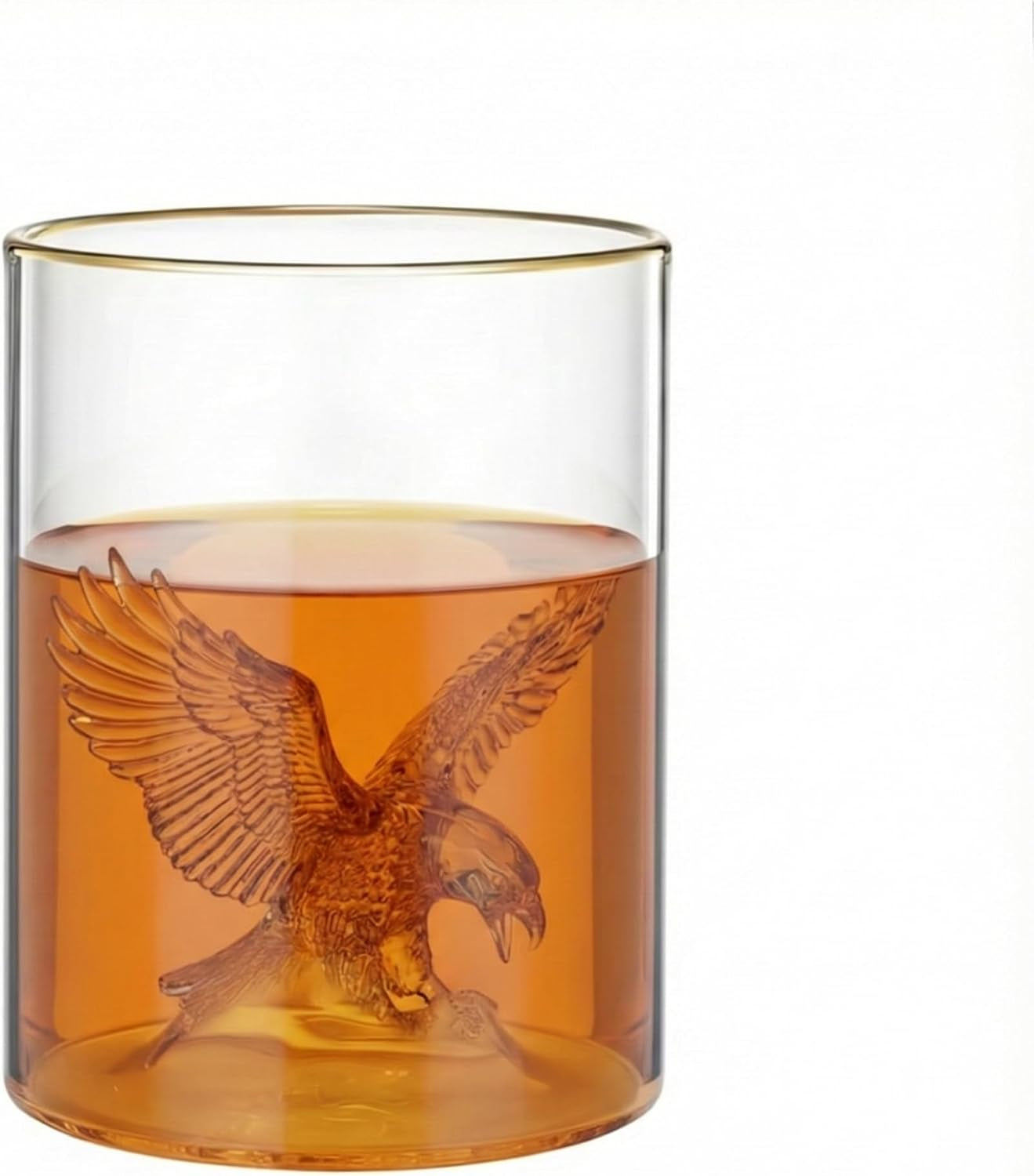 3D Eagle Whiskey Glass – 13Oz Bourbon Whiskey Glasses – Awesome 3D American Bald Eagle inside – Thick Bottom Gold Rim Old-Fashioned Glass – Bourbon Gifts for Men – Modern Sports Glassware