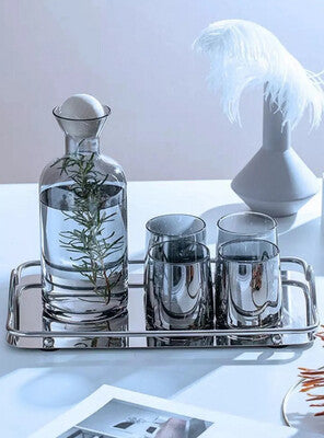 Glass Carafe and Tumblers with Wooden Ball Lid, 5-Piece Set