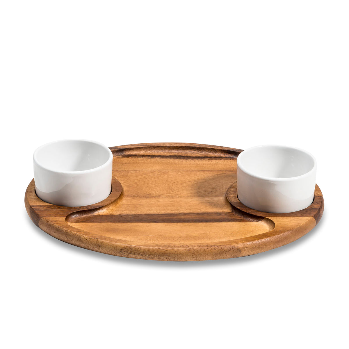 Charcuterie Serving Tray with Two Lidded Ceramic Bowls