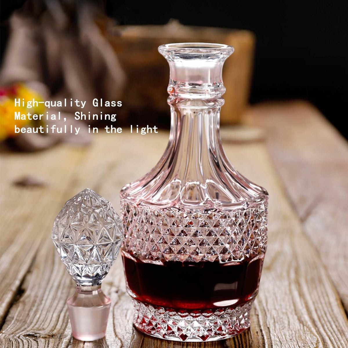 Bourbon Clear Whiskey Decanter,Hand Painted Liquor Decanter Glasses Set, Crystal Design Decanter and 6 Glasses,Bourbon Scotch Vodka Wine,Tequila,Home Bar ,Brandy, Gifts for Men | Sparkling Glass Decanter,Made of Czech Crystal Glass,High Transparency,Hand Painted Liquor Decanter Glass Set,Gifts for Men