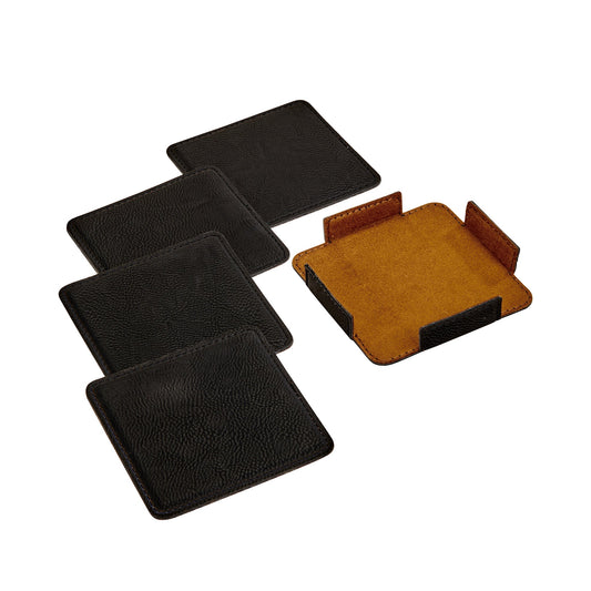 Luxury Black Leatherette Whiskey Coaster Set — Ideal Gift for Whiskey Lovers