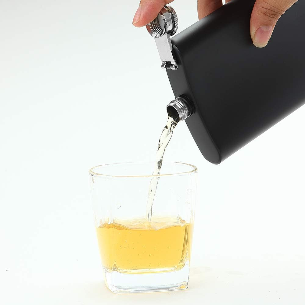 8 Oz Matte Black Pocket Liquor Whiskey Hip Flask with Funnel, Stainless Steel and Leak Proof