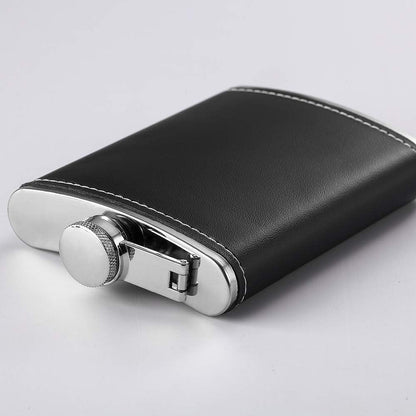 1 Pack Flask for Liquor and Funnel, Premium 8 Oz Leak Proof 18/8 Stainless Steel Pocket Hip Flask with Black Leather Cover, Great Gift Idea