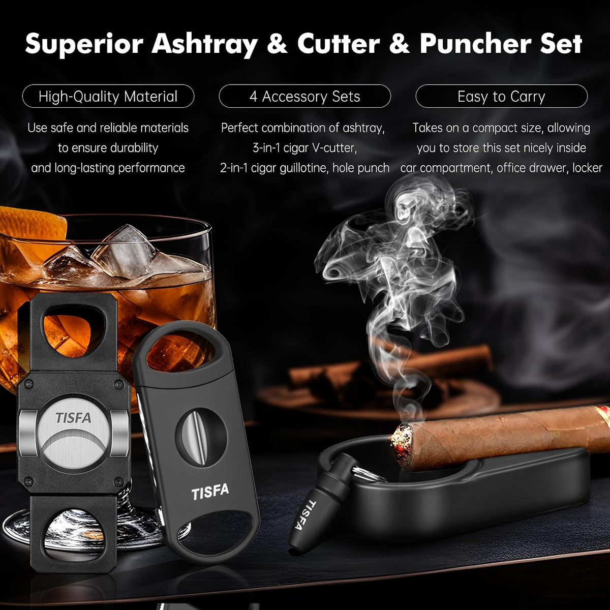 Travel Cigar Humidor and Cigar Ashtray Set