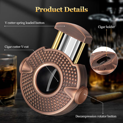 Cigar Cutter V Shape Cigar Cutter, 3 in 1 Cigar V Cutter with Stainless Steel Blade, Cigar Holder and Decompression Rotator, round Cigar Cutter Ergonomically Designed, Gift for Cigar Lovers