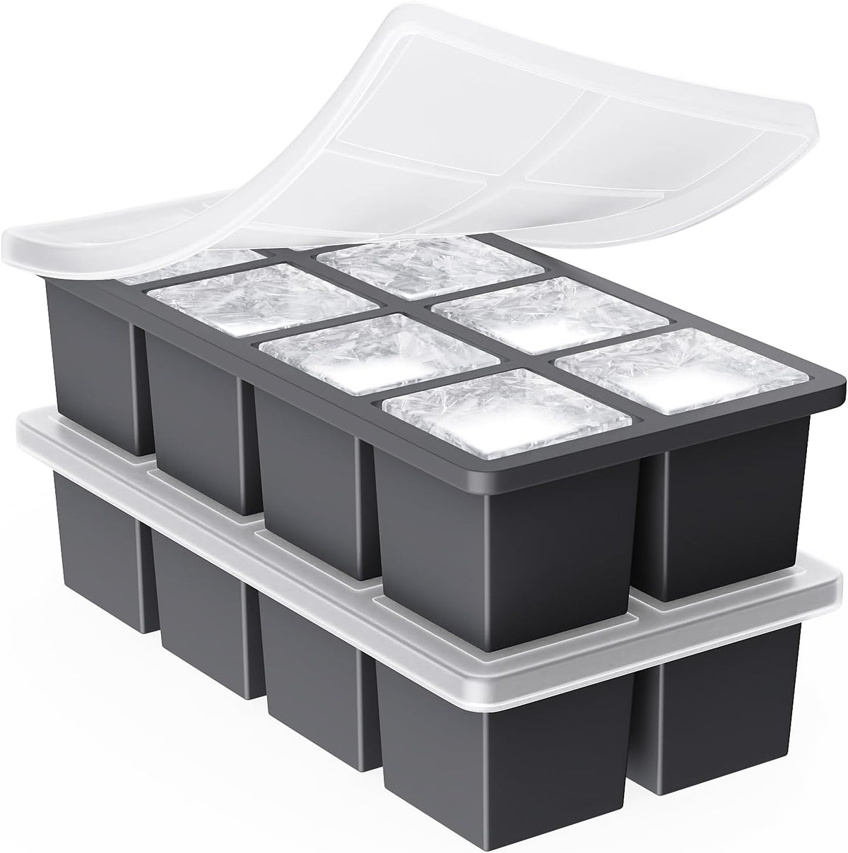 Large Ice Cube Trays for Whiskey:  Big Silicone Ice Cube Trays 2Inch - Huge Square Ice Cubed Tray for Whisky and Cocktail