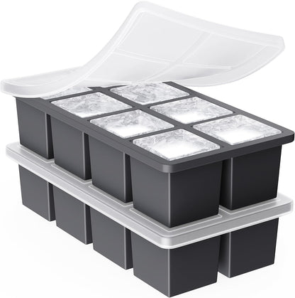 Large Ice Cube Trays for Whiskey:  Big Silicone Ice Cube Trays 2Inch - Huge Square Ice Cubed Tray for Whisky and Cocktail