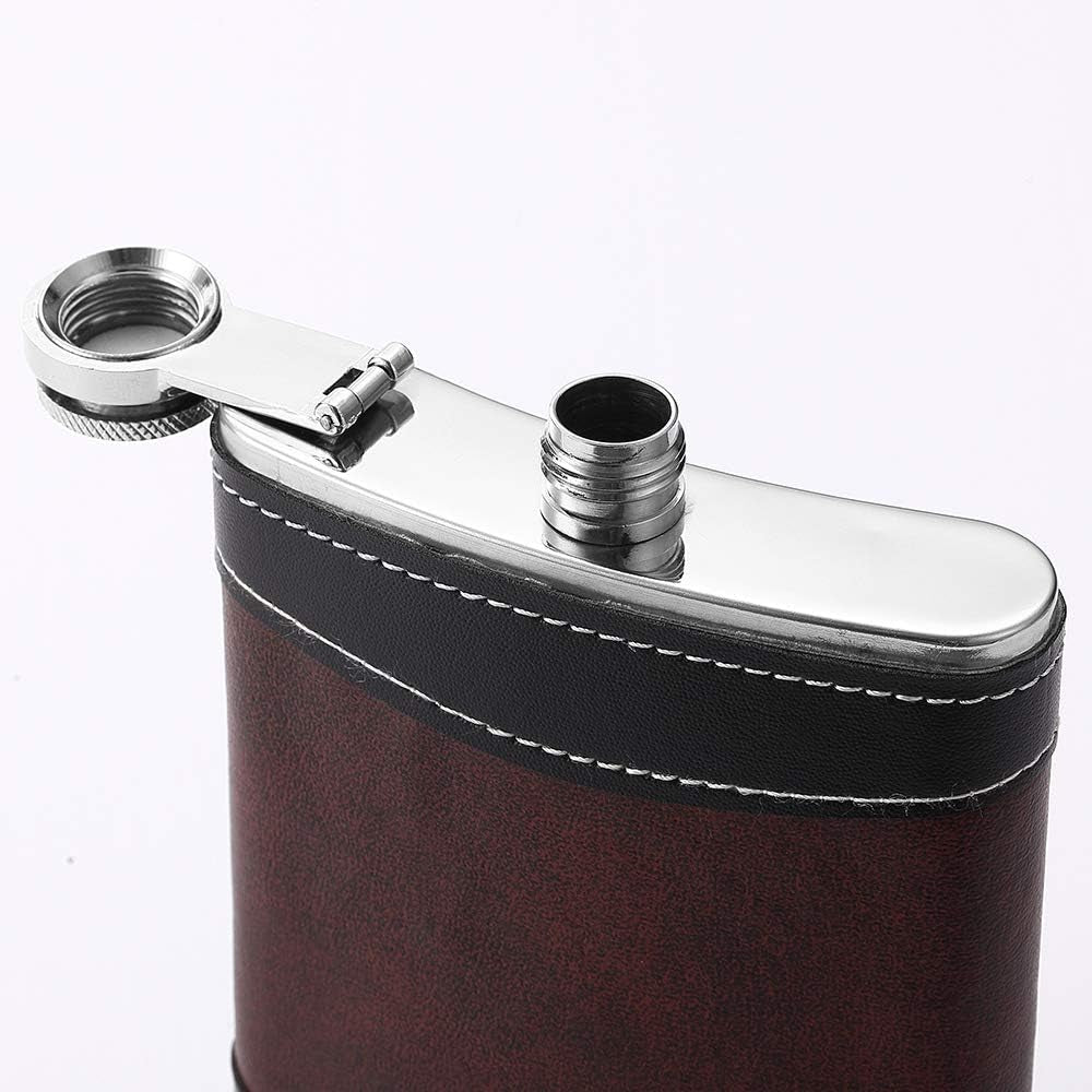 Premium 1 Pack 8 Oz Hip Flask for Liquor Soft Touch Leather Wrap with Funnel,18/8 Stainless Steel Highest Food Grade Leak Proof Classic Flask