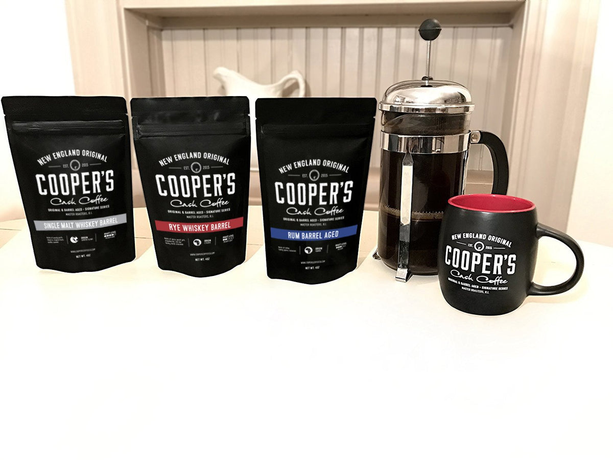Rye Whiskey Barrel Aged Coffee - Single Origin Ethiopian Coffee Raw Beans Aged in Rye Whiskey Barrels - Ground 12Oz and Bourbon Barrel Aged Coffee Set (Pack of 3) - Ground 4Oz
