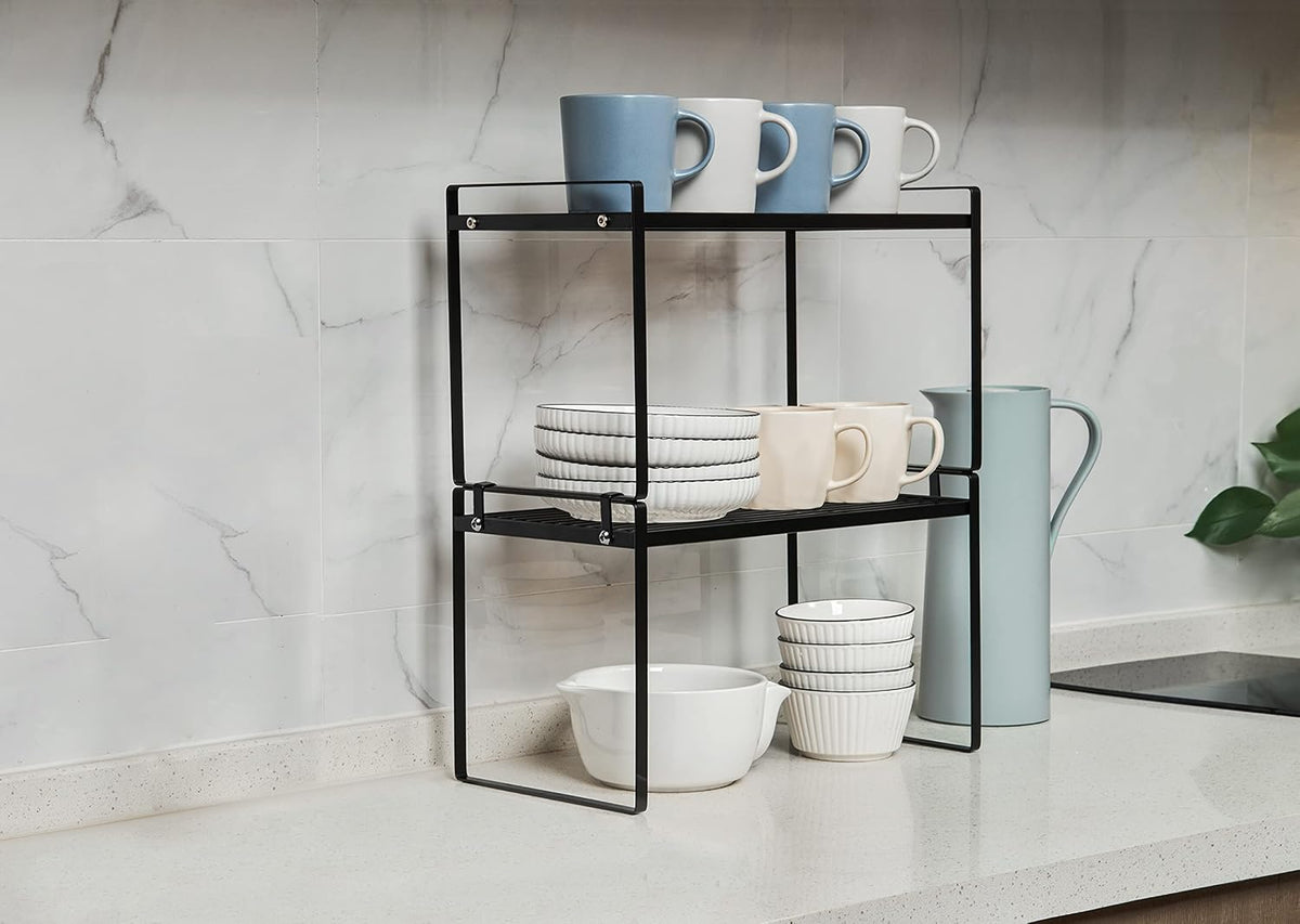 Cabinet Shelf Organizer, Pantry Shelf Rack, Black 16X8.3X9.5