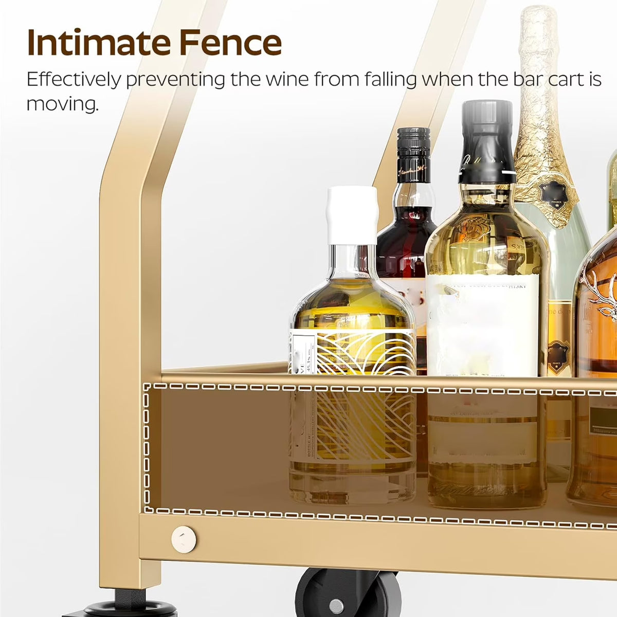 Bar Cart, Gold Bar Cart for the Home, Small Bar Cart on Wheels, Beverage Cart, Home Bar Serving Cart with Glass Holder, Drink Cart for Bar, Kitchen, Marble White and Gold