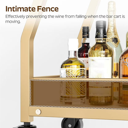 Bar Cart, Gold Bar Cart for the Home, Small Bar Cart on Wheels, Beverage Cart, Home Bar Serving Cart with Glass Holder, Drink Cart for Bar, Kitchen, Marble White and Gold