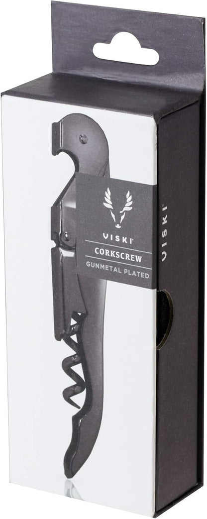 Gunmetal Signature Double Hinged Waiters Corkscrew Wine Opener, Stainless Steel with Built-In Bottle Opener & Foil Cutter for Home Bar, Kitchen, Travel, Gifts for Wine Lovers, Set of 1, Black