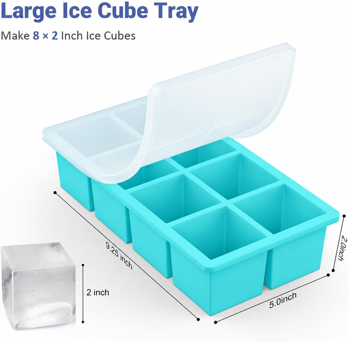Large Ice Cube Trays for Whiskey:  Big Silicone Ice Cube Trays 2Inch - Huge Square Ice Cubed Tray for Whisky