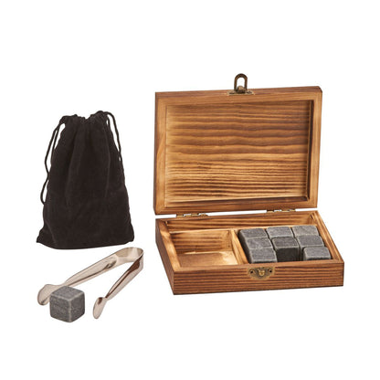 Wood Box Whiskey Stone Set – Premium Whiskey Stones in Elegant Wooden Gift Box