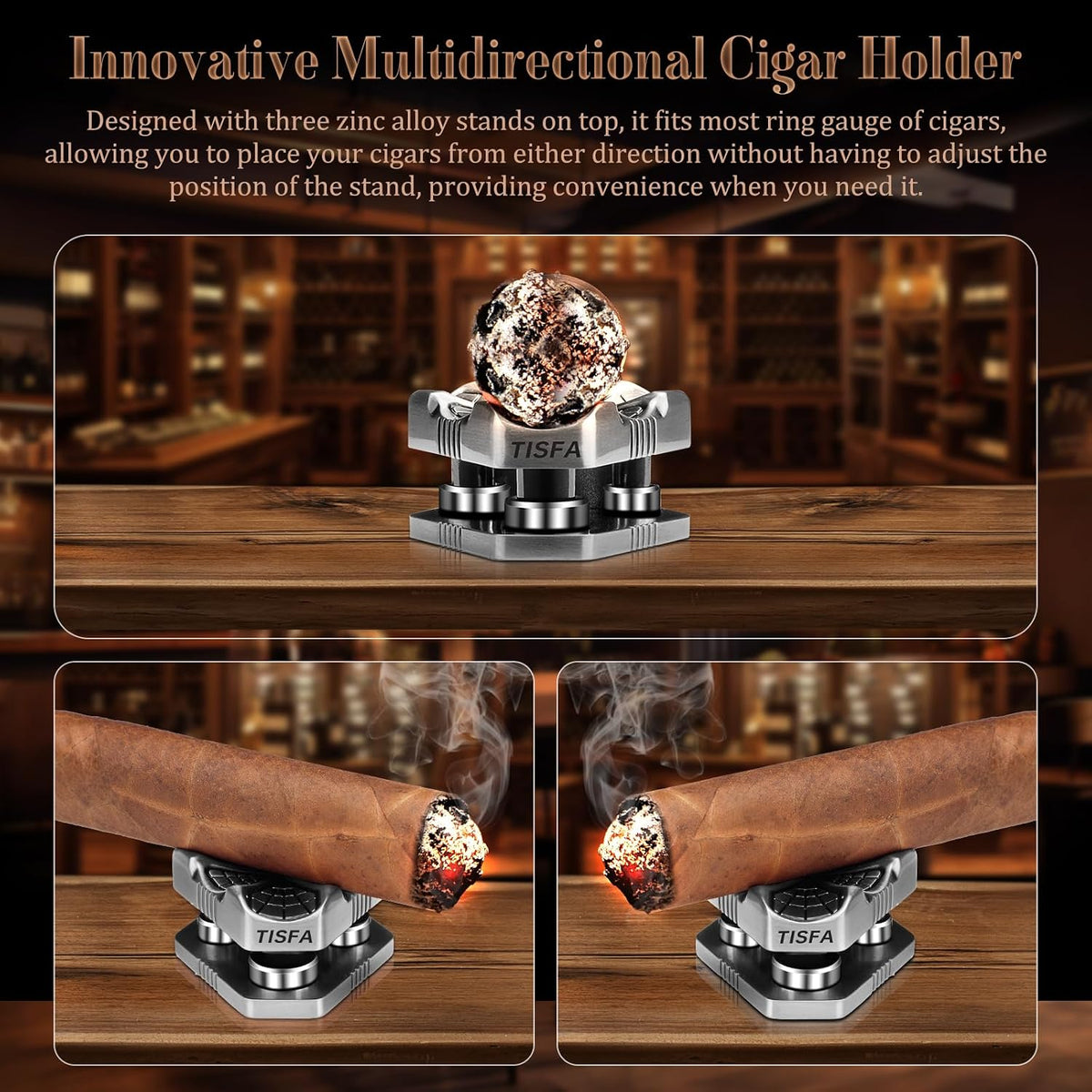Cigar Punch with Cigar Holder Combo, Triple Punch Cutter and Stand | Mini Portable Cigar Accessories, Metal Cigar Hole Punch Cigar Rest Cigar Kit