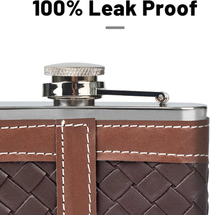 Hip Flasks for Men 8Oz Leather Flask Gift Set,304 Stainless Steel Flask Set W/Funnel Shot Glasses Lovely Gift for Whiskey Rum Groomsman Best Man Usher Wedding Camping-Leather Stripe Black8Oz