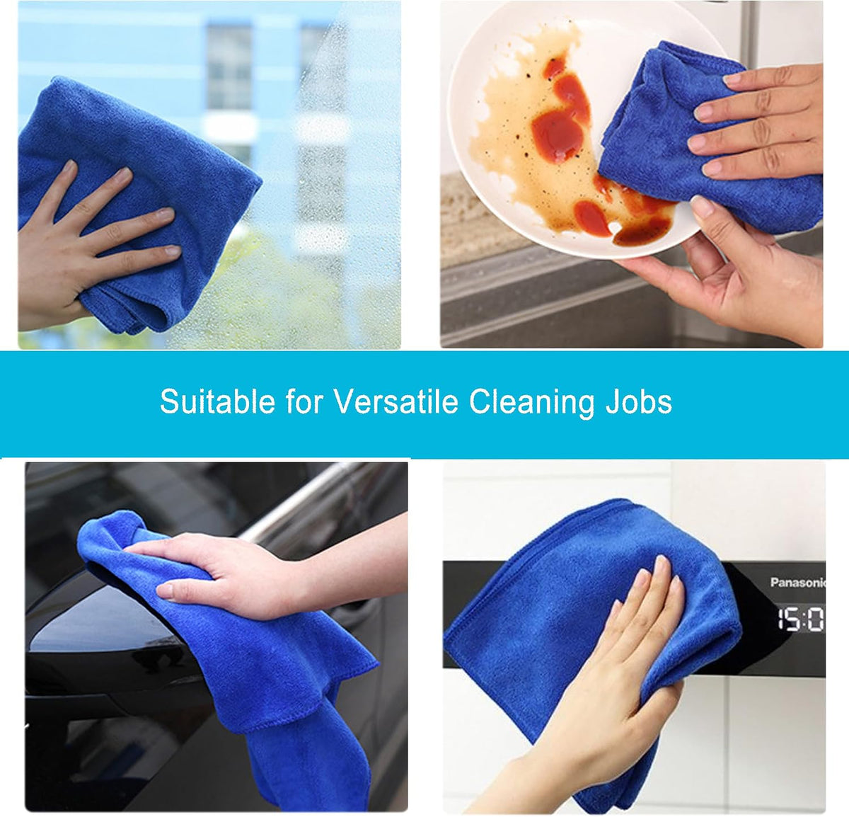 Premium Microfiber Cleaning Cloths, Ultra Absorbent Lint-Free Towels for Kitchen, Glass, Car Care, Stainless Steel & Household Cleaning, 400 GSM, 12" X 12"