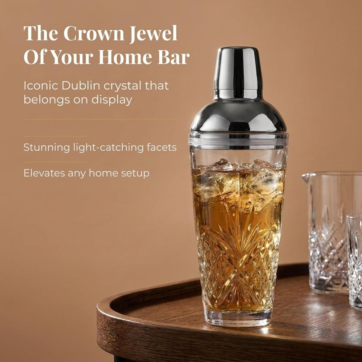 Dublin Crystal Cocktail Shaker with Lid - Glass Martini Shaker, Drink Shaker for Home Bar, Bartender Gift, 17Oz