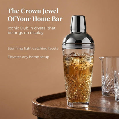 Dublin Crystal Cocktail Shaker with Lid - Glass Martini Shaker, Drink Shaker for Home Bar, Bartender Gift, 17Oz