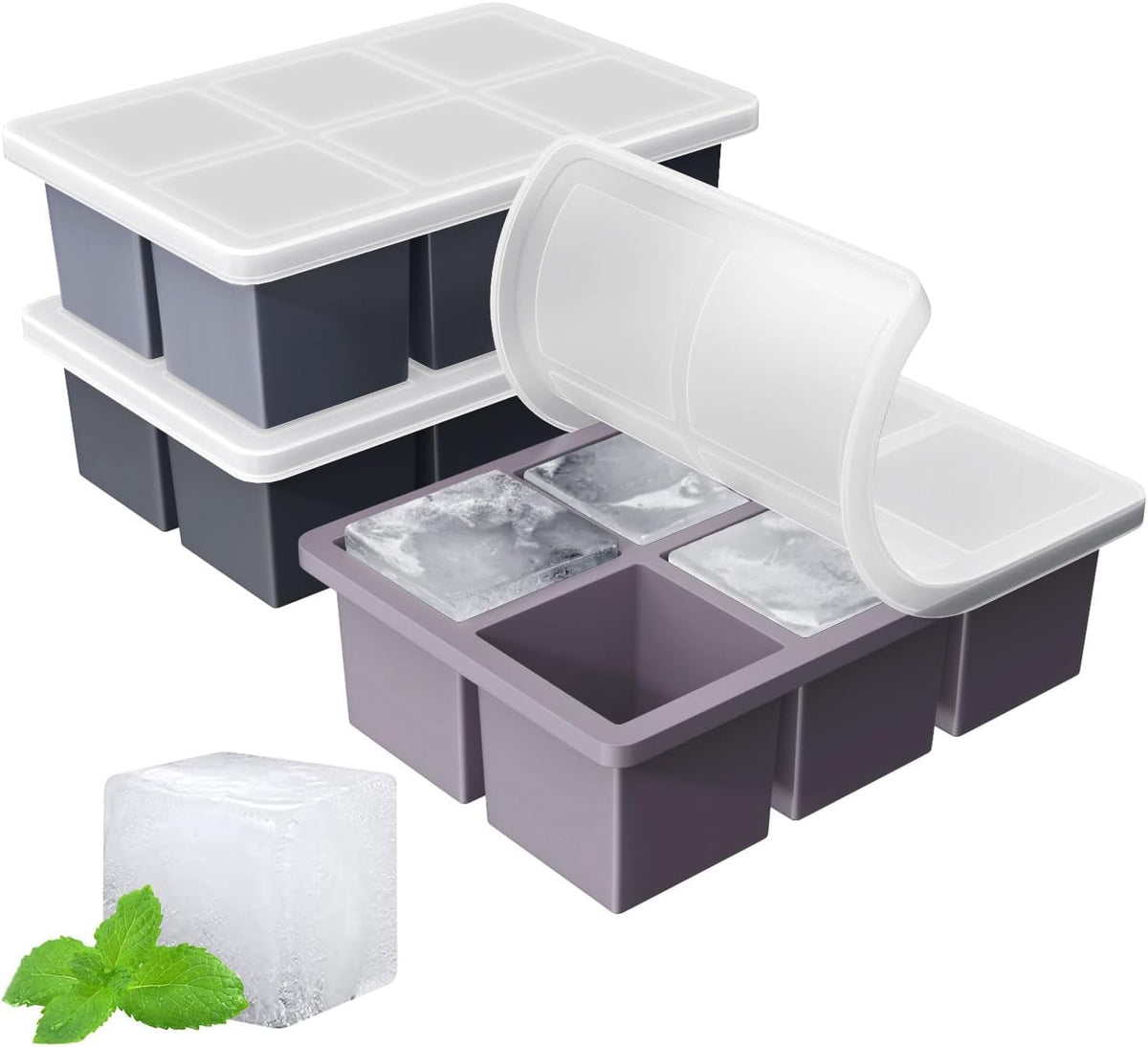 Large Ice Cube Tray for Whiskey:  Big Square Ice Cube Maker for Cocktail - 3Pack Silicone Old Fashioned Ice Cube Trays - 2Inch Huge Cubed Ice Trays for Whisky