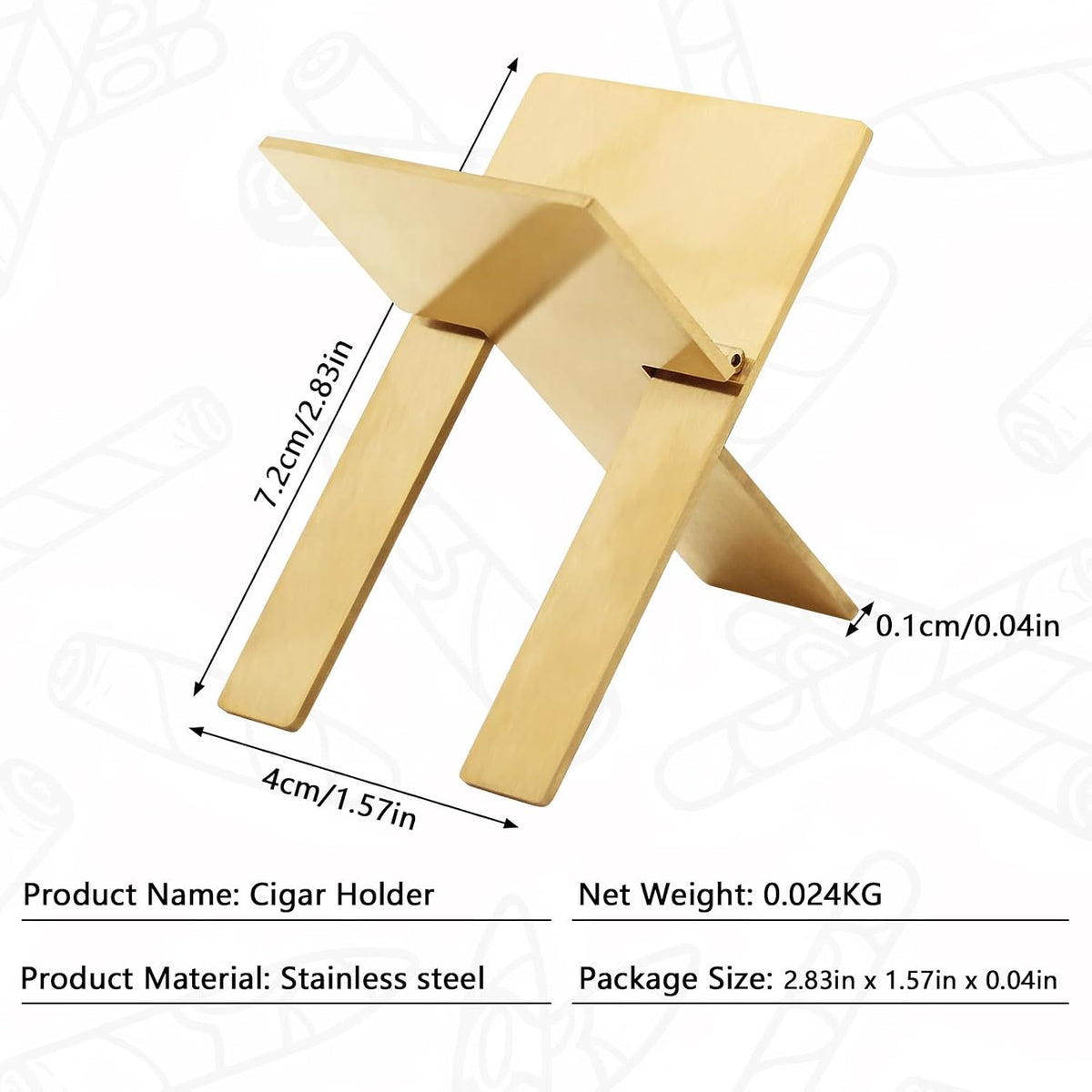 Foldable Cigar Stand Holder with Gold Cigar Ashtray Tray,Stainless Steel Portable Cigardisplay Shelf Tray and Cigar Travel Holder Rest for Cigar Lovers (Gold)