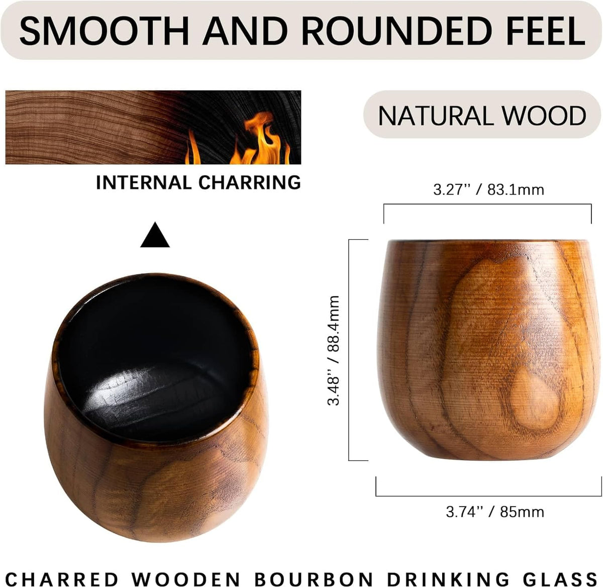 Wooden Whiskey Glasses 10Oz, Rustic Bourbon Glasses, Birthday Gifts for Men, Husband, Dad, Brother, Home Bar Drinkware (2 Pack)