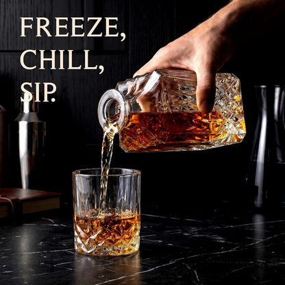 Luxury Whiskey Decanter Gift Set - 25Oz Crystal Decanter, 4 Old-Fashioned Glasses, 4 Slate Coasters with Diamond Pattern Premium Black Gift Box