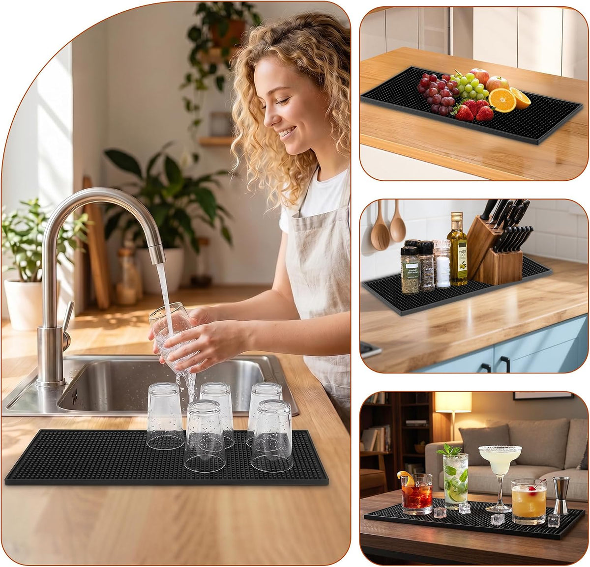 Bar Mat, 12"X6" Non-Slip PVC Mats for Home Coffee Bar Countertop