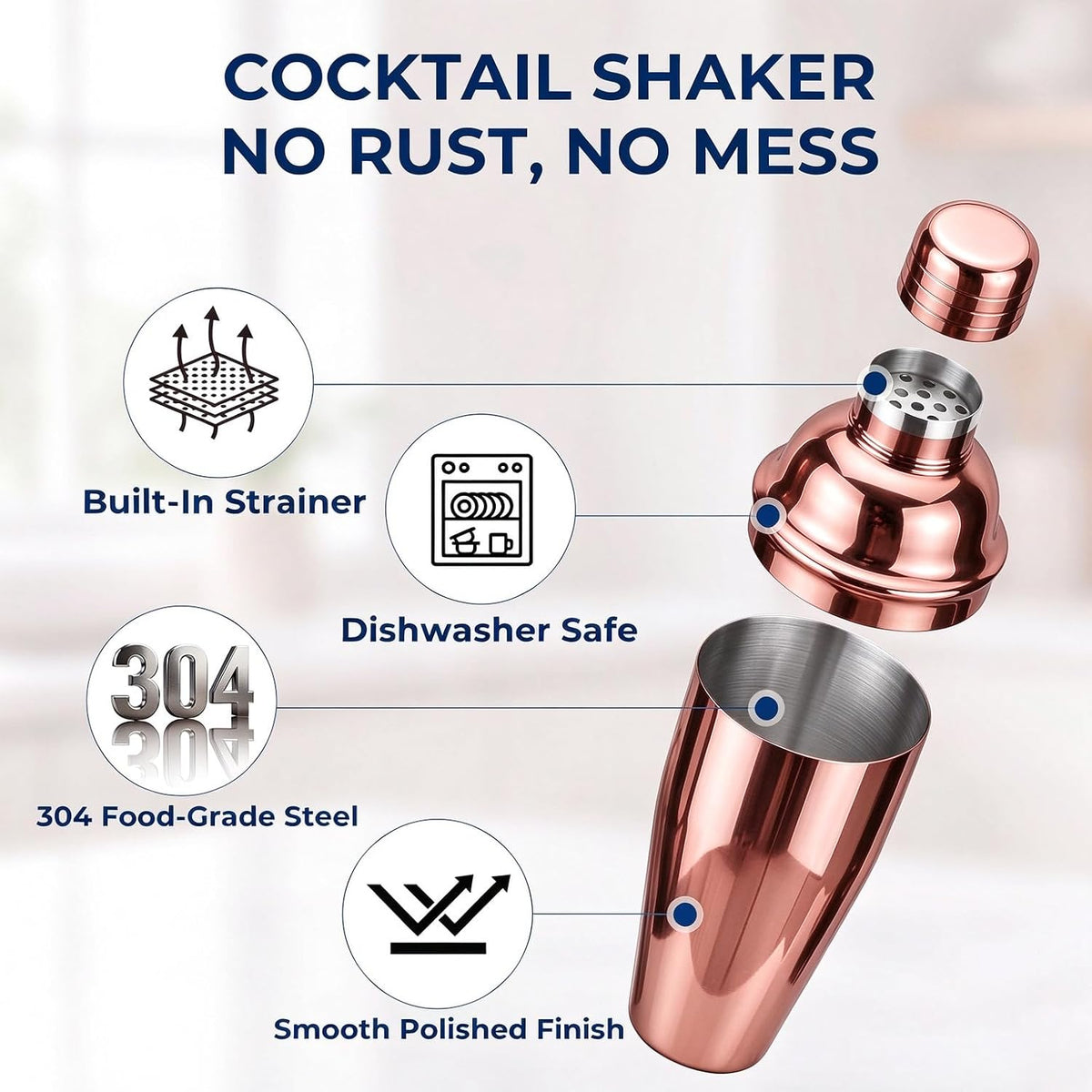 24Oz Cocktail Shaker Set Martini Shaker Set Bartender Set, Rosegold