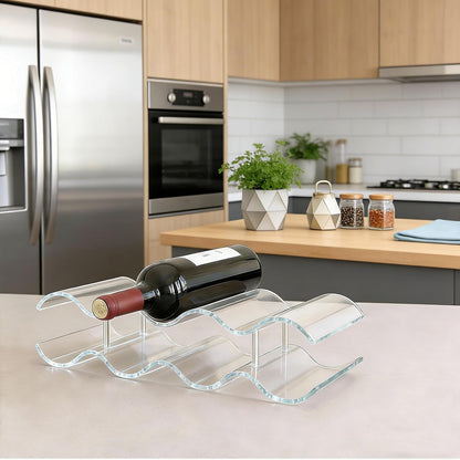 Wine Rack Countertop, Wine Rack for inside Cabinet, Acrylic Wine Holder, Wavy Wine Bottle Holder for Cabinet Pantry Home Kitchen (2 Tiers - 7 Bottles)