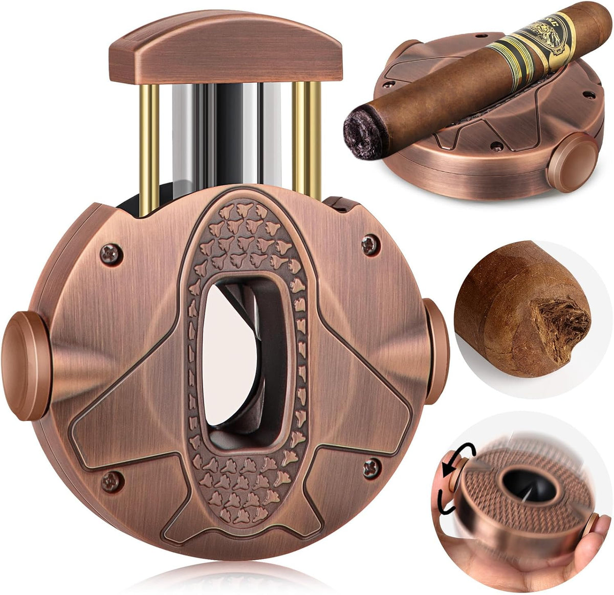 Cigar Cutter V Shape Cigar Cutter, 3 in 1 Cigar V Cutter with Stainless Steel Blade, Cigar Holder and Decompression Rotator, round Cigar Cutter Ergonomically Designed, Gift for Cigar Lovers
