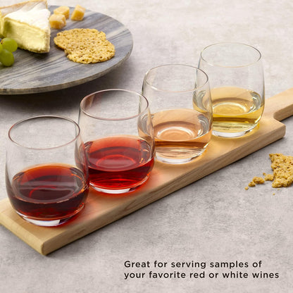 Wine Flight Tasting Board with 4 Stemless Wine Glasses - 18.5 Inch Natural Wood Serving Board, 12 Oz Glasses, Complete Wine Tasting Kit for Home Entertaining