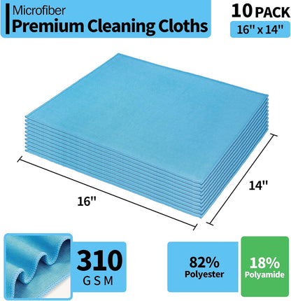 Microfiber Glass Cleaning Cloth - 10 Pack Polishing Cloths, 16" X 14" Window Cleaning Towel, Streak Free, Lint Free, Great for All Delicate Surface, Glasses, Stainless Steel, Windshield.