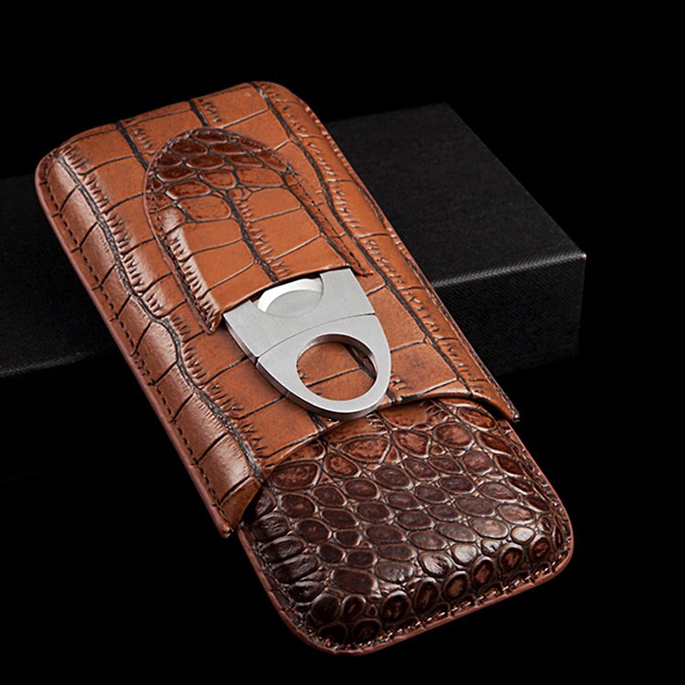 Luxury Genuine Leather Cigar Case – Embossed Crocodile Skin Design