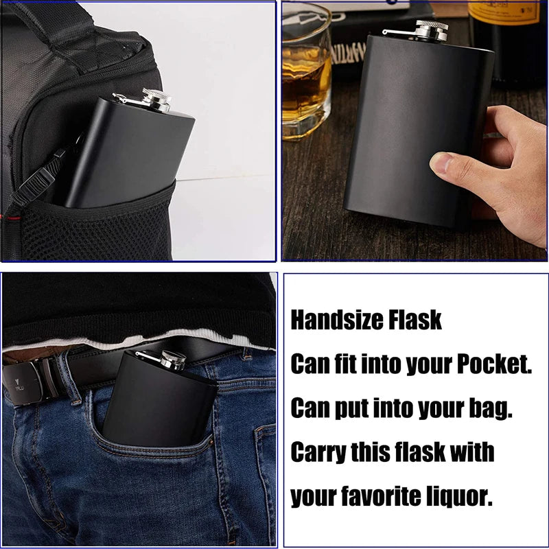 Matte Black Hip Flask for Liquor Stainless Steel Leak Proof with Funnel Flask Set Drinking Whiskey Flask KC0454