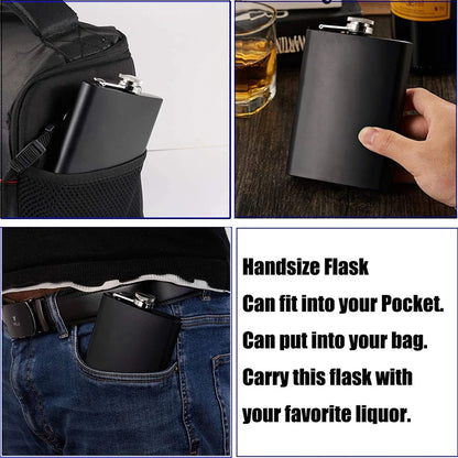 Matte Black Hip Flask for Liquor Stainless Steel Leak Proof with Funnel Flask Set Drinking Whiskey Flask KC0454