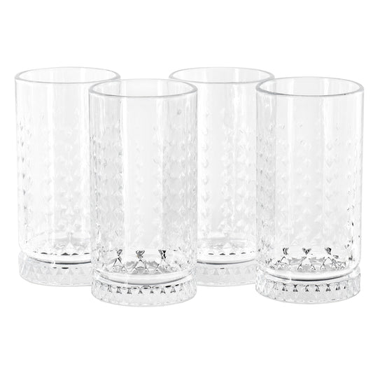 TWW - 4 Piece 16oz Teardrop Embossed Glass Tumbler Set