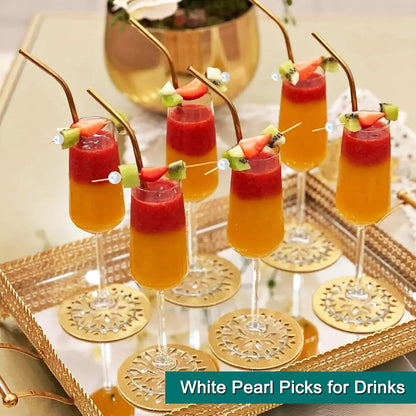 200 PCS Cocktail Picks,White Pearl Fancy Toothpicks for Appetizers