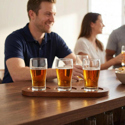 3-Slot Wooden Wine Flight Board, Solid Wood Tasting Paddle Serving Tray for Whiskey Tequila Beer Sampling, Bar Party Entertaining