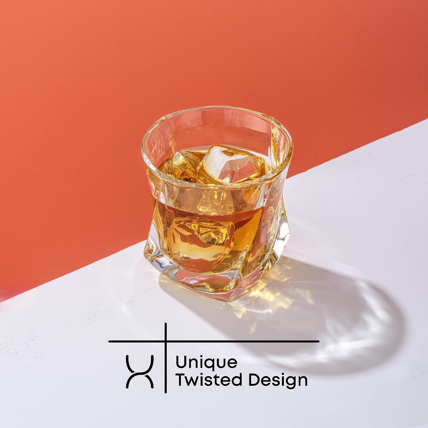 Aurora Crystal Whiskey Glasses, 7.4Oz Twisted Whiskey Glass Set of 2, Old Fashioned Liquor and Drinking Glasses, Crystal Scotch Whisky Glass Set for Bourbon